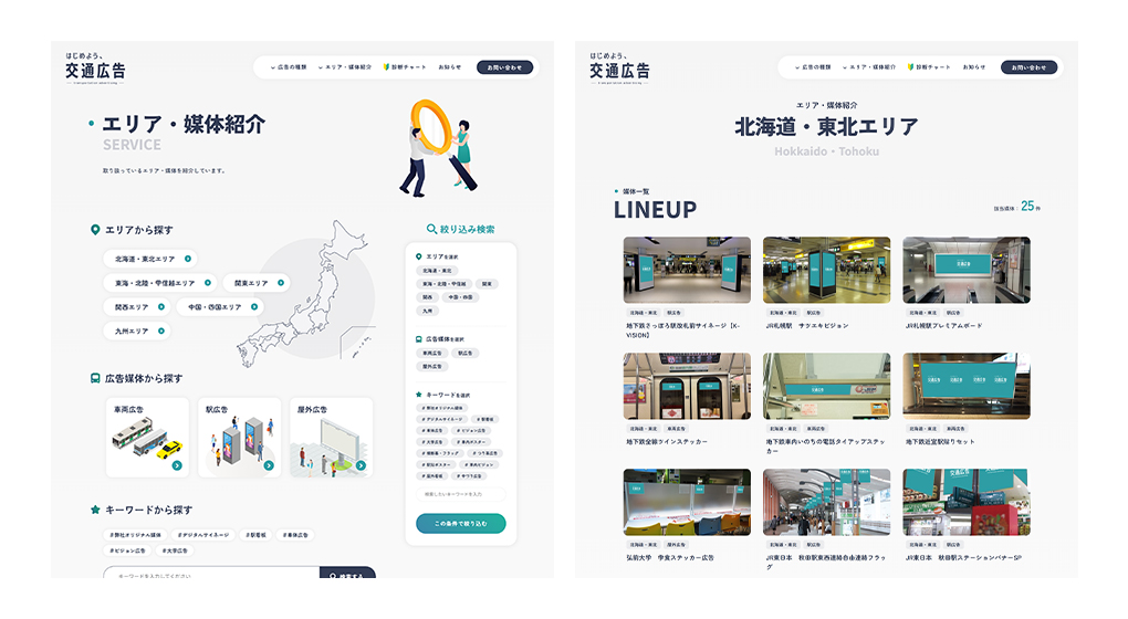 全国の取り扱い媒体をエリアごとに分かりやすく探せる